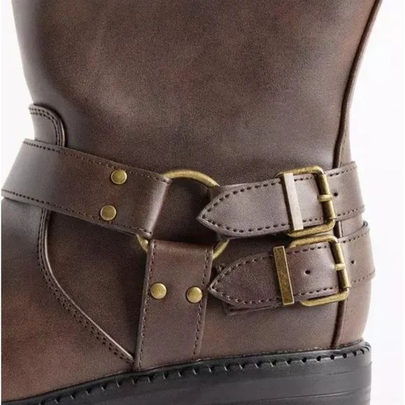 Torrid Brown Combat Moto Boots with Buckle Details - Picture 5 of 6